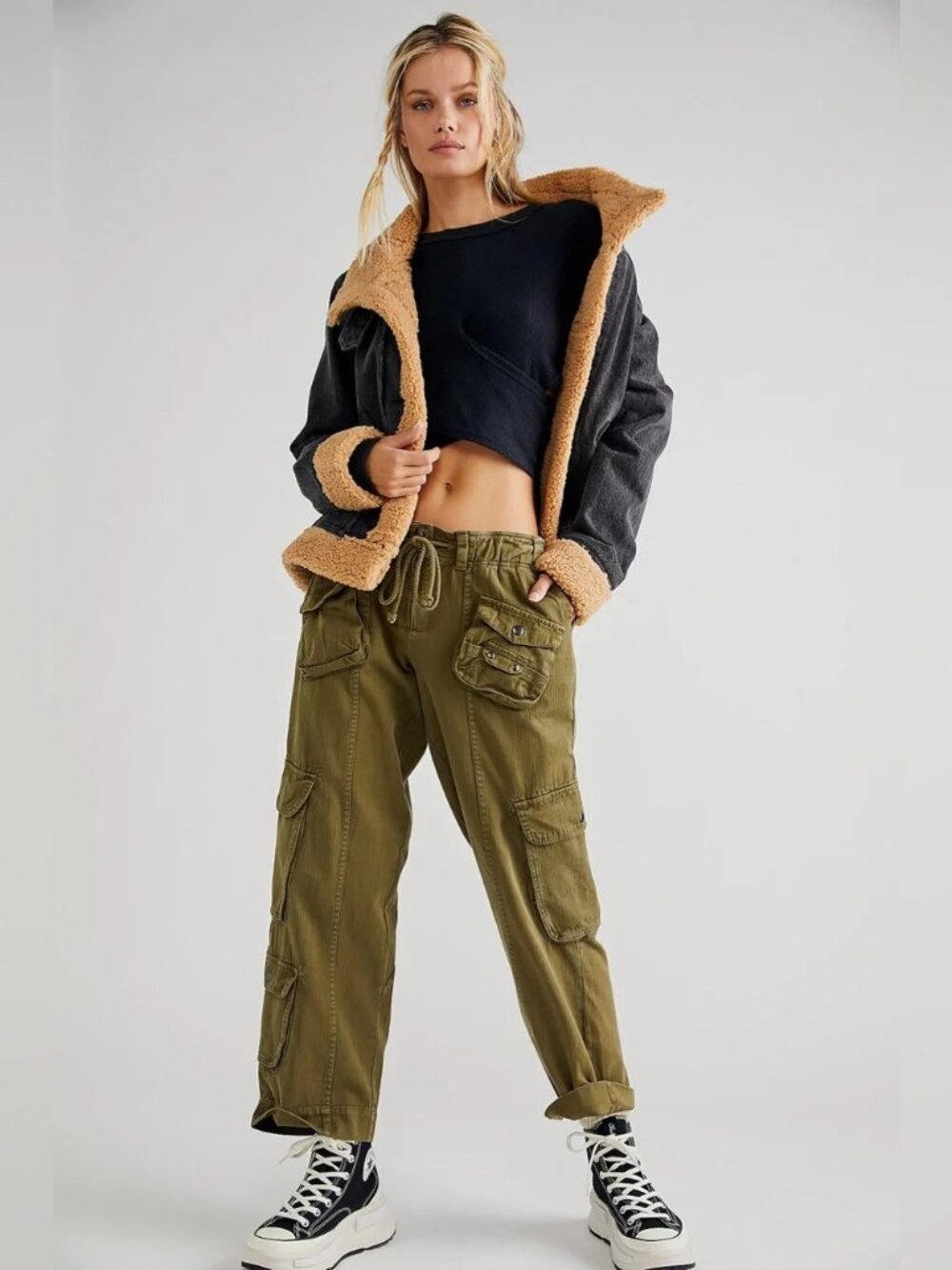 Free People Tahiti Cargo Pants in Olive Green Size Small